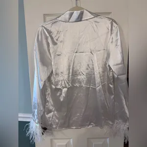 Sleek White Satin Button-Up Blouse and Shorts Pajama Set thumbnail 4