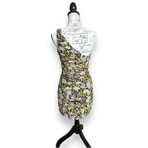 Zara Yellow Purple Floral One Shoulder Bodycon Medium NWT thumbnail 2