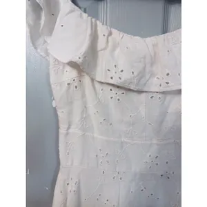 Zara eyelet off shoulder ivory midi cottage women’s dress smocked runs small* thumbnail 14