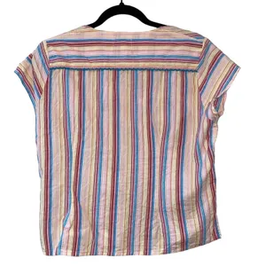 Oorez Multicolor Stripe Button Front Boho Top Smocked‎ Waist Blouse thumbnail 6