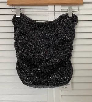 ASOS Sparkly Black Strapless Crop Top thumbnail 1