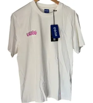 HUGO White shirt Short Sleeve Tee with Graphic Detail new small unisex thumbnail 1