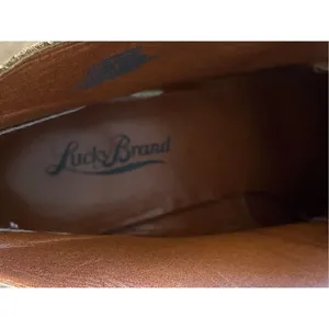 LUCKY BRAND Sumarah Monk buckle brown suede leather wedge ankle booties size 8.5 thumbnail 9