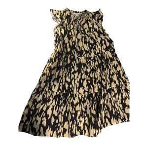 Black Cream Abstract‎ Print Dress Tiered Flutter Sleeve M NWT Summer Spring thumbnail 6