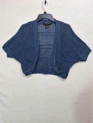 89th & Madison Size S Blue Open Knit Cropped Shrug Cardigan Sweater thumbnail 2