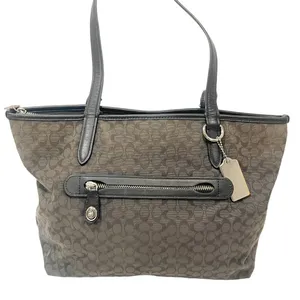 COACH #79579 Signature Taylor Tote Black &‎ Gray Jaquard with Leather Trim thumbnail 1