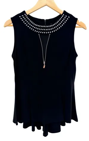 Joseph Ribkoff Black Studded‎ Peplum Top Sleeveless Mesh Zipper Blouse Size 6 thumbnail 1