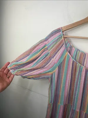 J. Crew Original Beach Wear Pastel Multicolor Striped Tiered below knee Dress thumbnail 5