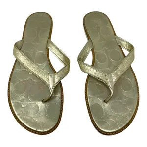 Coach Gold Leather Thong Sandals Signature Logo Flip Flops Size 8.5 thumbnail 1