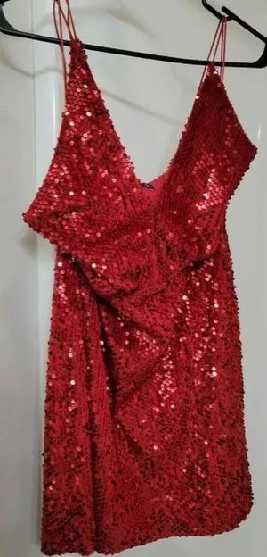 ZARA Red Velvet Sequin Dress Size S thumbnail 6