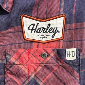 Harley‎ Davidson Plaid Long Sleeve Logo Patch Shirt Biker Grunge Indie Sleaze thumbnail 5