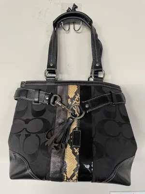 Vintage COACH HAMPTONS BLACK SIGNATURE C PYTHON STRIPE TOTE Big Logo thumbnail 1