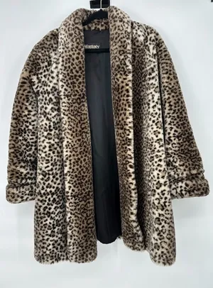 Vintage Monterey Fashions Faux Fur Coat Women’s‎ S Leopard Animal Print Glam Mob thumbnail 1
