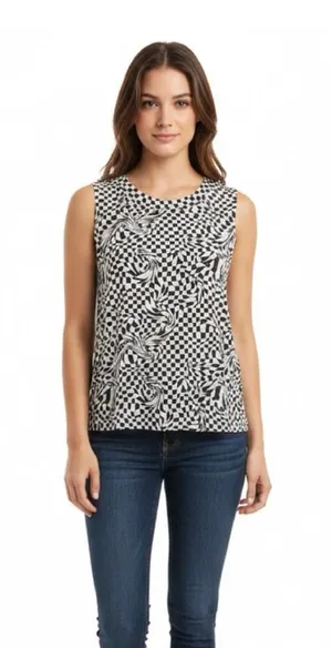 SO “The Favorite Tank” Top Size L Black White Checkered Sleeveless thumbnail 1