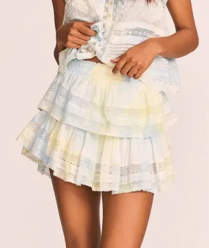 LoveShackFancy Coquette Tiered Ruffle Mini Skirt Womens S Pastel Tie Dye Y2K thumbnail 1