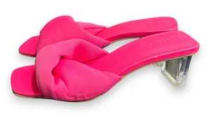 Open Edit Cleo Sandal Size 5 Neon Pink Barbie Kitten Block Heel 80s Slip On thumbnail 1