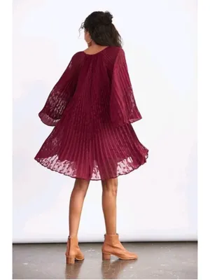 Anthropologie Toulon Pleated Mini Dress Burgundy/Plum Women's Size L (23” PTP) thumbnail 7