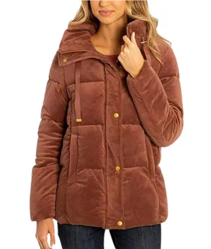 Isaac Mizrahi NY Women's Velvet Puffer Coat Size Small Brown Cozy Winter Jacket thumbnail 1