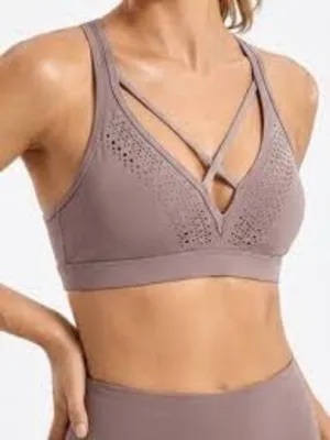 Victoria Sport Mauve Laser-Cut Crisscross Back Sports Bra M thumbnail 1