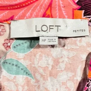LOFT Floral Mini Dress Womens MP Pink Orange Patchwork Smocked V-Neck Tropical thumbnail 4