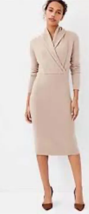 Ann Taylor cashmere Shawl Collar Wrap Sweater Dress NEW NWT fall luxury soft thumbnail 1
