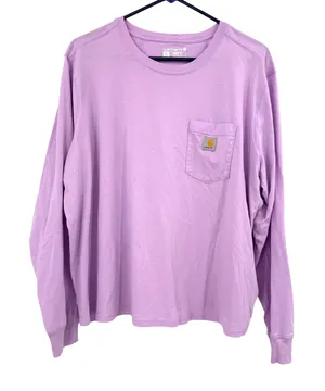 Carhartt Size XL Loose Fit Long Sleeve Shirt Top Pocket Tee Slight Crop Purple thumbnail 1
