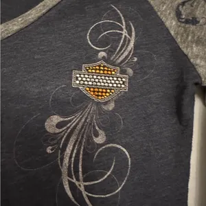 Harley-Davidson Rhinestone Logo Raglan Top Small Gray Blue Biker Tee thumbnail 9