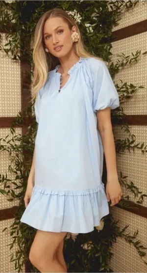 Tuckernuck Hyancinth House Gwyn Blue Puff Sleeve Dress Small thumbnail 1