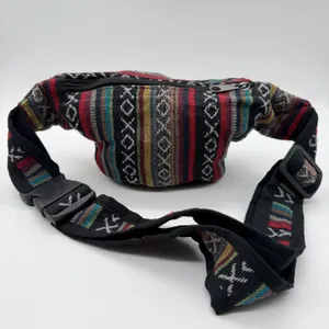 Boho Mushroom Woven Waist Pack Festival Hip Bag Multicolor Striped Fanny Pack thumbnail 6