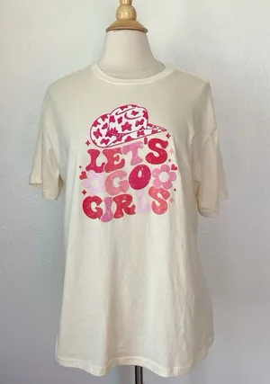 Etsy Let’s Go Girls Western Nashville Cream & Pink Short Sleeve Crew Neck T-Shirt thumbnail 1
