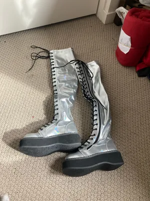 Rave Demonia So-Emily-375 Silver Thigh High Platform Boots thumbnail 3