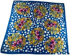 Berkshire‎ Blue Floral Polka Dot Scarf Wrap Made in Italy 33x33 thumbnail 1