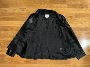 East 5th Black Leather Jacket Coat Women’s Size Medium Full Zip Side Pockets EUC thumbnail 5