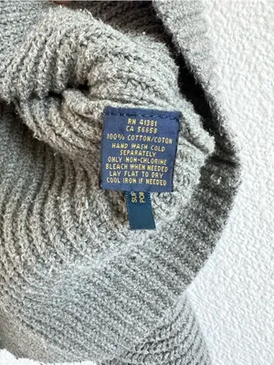 Polo Ralph Lauren Grey Boxy Ribbed Cropped Cotton Pullover Sweater Fisherman thumbnail 4
