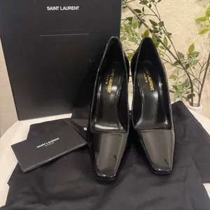 Auenthic Saint Laurent Square Toe Black Pump Heel Sandal Size 36 NIB thumbnail 3