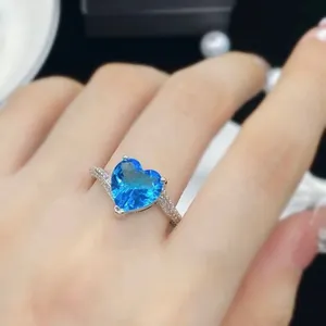 18K White Gold Plated Birthstone Blue Crystal Sapphire Love Heart Ring for Women thumbnail 3