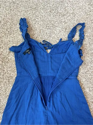 Lulus Days Like This Royal Blue Sleeveless Ruffled Linen Blend Mini Dress Sz XS thumbnail 11