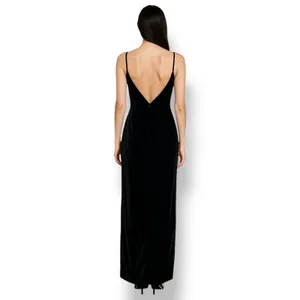 Vintage‎ Black Velvet Pearl Beaded Maxi Slip Dress 90s Formal Evening Size 10 thumbnail 3