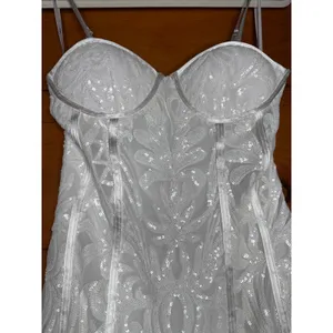 NWT Lulus Aglow with Love Ivory Mesh Sequin Bustier Bodycon Mini Dress Size XS thumbnail 3