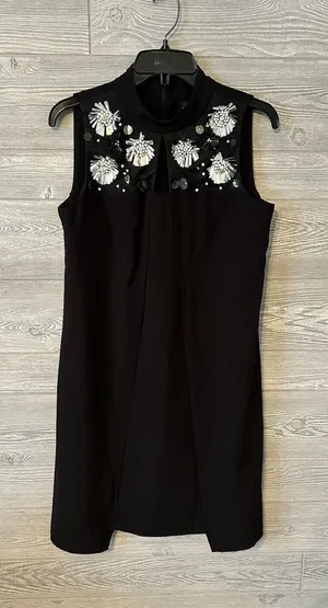 WOMEN'S MSK‎ BLACK, SLEEVELESS DRESS,FLORAL SILVER ACCENT RHINESTONES,Size Small thumbnail 1