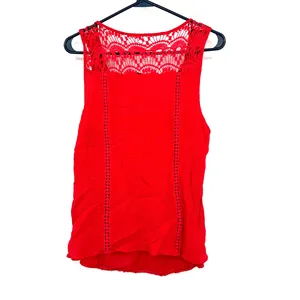 Skies are Blue size large red tank‎ top gauzy with crochet lace detal thumbnail 2