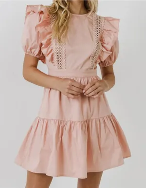English Factory pink ruffle lace trim dress thumbnail 1