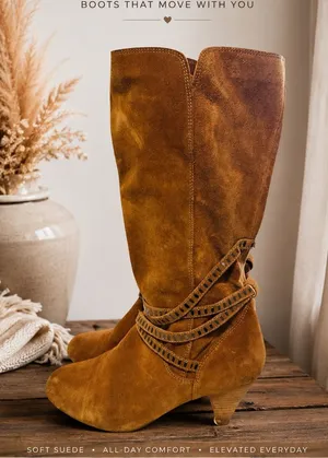 EXPRESS Suede Studded Strappy Cone Heel Boots Brown Sz 10 90’s, Y2K, Carmel thumbnail 1