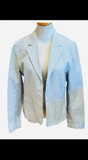 Boden Seersucker Blazer Blue White Striped Tailored Jacket US 10 UK 14 thumbnail 3