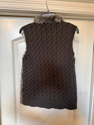 Sebby - Brown Faux Fur Vest with Knit Back thumbnail 3