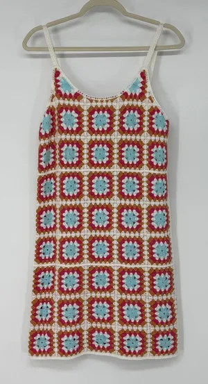 Willow & Wind Crochet‎ Granny Square Dress Boho Festival Mini Colorful NWT M thumbnail 1