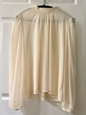 LOFT Ivory Sheer Dotted High Neck Blouse size L thumbnail 1