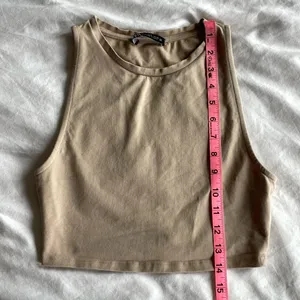 ZARA Beige Crop Tank Top Size S Sleeveless Stretch Cotton Nude Minimalist thumbnail 7