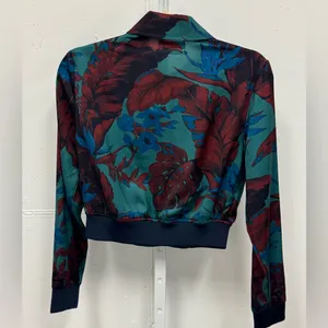 NWT Urban Outfitters Floral Leaf Print Floral Zip Up‎ Satin Cropped Bomber XS thumbnail 2