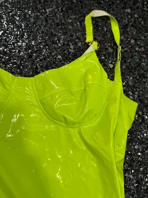 Women’s Small Neon Green Spaghetti Strap Spandex Like Dress thumbnail 2